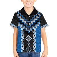 Blue Niho Taniwha Mix Poutama Family Matching Summer Maxi Dress and Hawaiian Shirt Unique Taniko Aotearoa LT01 Son's Shirt Blue - Polynesian Pride