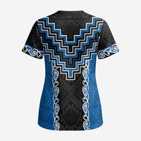 Blue Niho Taniwha Mix Poutama Scrub Top Unique Taniko Aotearoa - Polynesian Pride