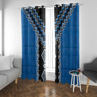 Blue Niho Taniwha Mix Poutama Window Curtain Unique Taniko Aotearoa LT01 With Grommets Blue - Polynesian Pride