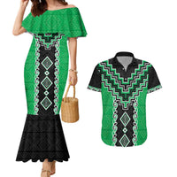 Green Niho Taniwha Mix Poutama Couples Matching Mermaid Dress and Hawaiian Shirt Unique Taniko Aotearoa LT01 Green - Polynesian Pride