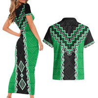 Green Niho Taniwha Mix Poutama Couples Matching Short Sleeve Bodycon Dress and Hawaiian Shirt Unique Taniko Aotearoa LT01 - Polynesian Pride