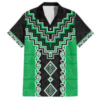 Green Niho Taniwha Mix Poutama Family Matching Off The Shoulder Long Sleeve Dress and Hawaiian Shirt Unique Taniko Aotearoa