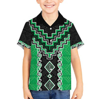 Green Niho Taniwha Mix Poutama Family Matching Puletasi and Hawaiian Shirt Unique Taniko Aotearoa LT01 Son's Shirt Green - Polynesian Pride
