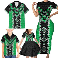 Green Niho Taniwha Mix Poutama Family Matching Short Sleeve Bodycon Dress and Hawaiian Shirt Unique Taniko Aotearoa LT01 - Polynesian Pride