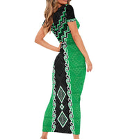 Green Niho Taniwha Mix Poutama Family Matching Short Sleeve Bodycon Dress and Hawaiian Shirt Unique Taniko Aotearoa LT01 - Polynesian Pride