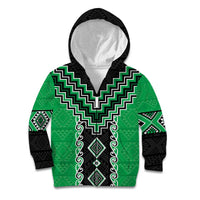 Green Niho Taniwha Mix Poutama Kid Hoodie Unique Taniko Aotearoa