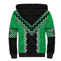 Green Niho Taniwha Mix Poutama Sherpa Hoodie Unique Taniko Aotearoa