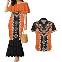 Orange Niho Taniwha Mix Poutama Couples Matching Mermaid Dress and Hawaiian Shirt Unique Taniko Aotearoa LT01 Orange - Polynesian Pride