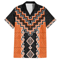 Orange Niho Taniwha Mix Poutama Family Matching Off Shoulder Short Dress and Hawaiian Shirt Unique Taniko Aotearoa