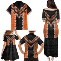 Orange Niho Taniwha Mix Poutama Family Matching Puletasi and Hawaiian Shirt Unique Taniko Aotearoa LT01 - Polynesian Pride
