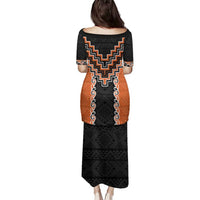 Orange Niho Taniwha Mix Poutama Family Matching Puletasi and Hawaiian Shirt Unique Taniko Aotearoa LT01 - Polynesian Pride