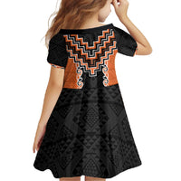Orange Niho Taniwha Mix Poutama Family Matching Short Sleeve Bodycon Dress and Hawaiian Shirt Unique Taniko Aotearoa LT01 - Polynesian Pride