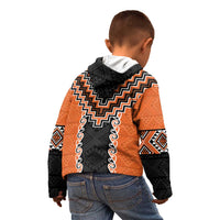 Orange Niho Taniwha Mix Poutama Kid Hoodie Unique Taniko Aotearoa