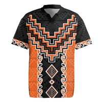 Orange Niho Taniwha Mix Poutama Rugby Jersey Unique Taniko Aotearoa LT01 Orange - Polynesian Pride