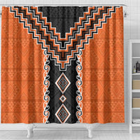 Orange Niho Taniwha Mix Poutama Shower Curtain Unique Taniko Aotearoa