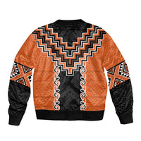 Orange Niho Taniwha Mix Poutama Sleeve Zip Bomber Jacket Unique Taniko Aotearoa