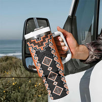 Orange Niho Taniwha Mix Poutama Tumbler With Handle Unique Taniko Aotearoa LT01 - Polynesian Pride