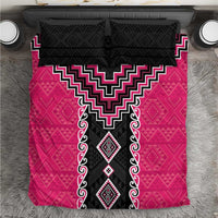 Pink Niho Taniwha Mix Poutama Bedding Set Unique Taniko Aotearoa