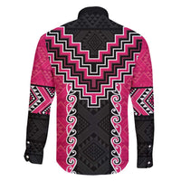 Pink Niho Taniwha Mix Poutama Family Matching Long Sleeve Bodycon Dress and Hawaiian Shirt Unique Taniko Aotearoa LT01 - Polynesian Pride