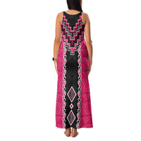 Pink Niho Taniwha Mix Poutama Family Matching Tank Maxi Dress and Hawaiian Shirt Unique Taniko Aotearoa