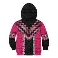 Pink Niho Taniwha Mix Poutama Kid Hoodie Unique Taniko Aotearoa