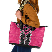 Pink Niho Taniwha Mix Poutama Leather Tote Bag Unique Taniko Aotearoa LT01 Pink - Polynesian Pride