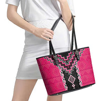 Pink Niho Taniwha Mix Poutama Leather Tote Bag Unique Taniko Aotearoa LT01 - Polynesian Pride