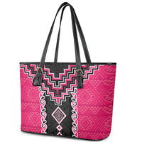 Pink Niho Taniwha Mix Poutama Leather Tote Bag Unique Taniko Aotearoa LT01 - Polynesian Pride