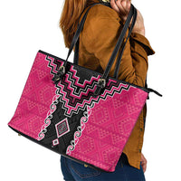 Pink Niho Taniwha Mix Poutama Leather Tote Bag Unique Taniko Aotearoa LT01 - Polynesian Pride