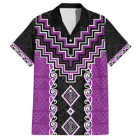 Purple Niho Taniwha Mix Poutama Family Matching Puletasi and Hawaiian Shirt Unique Taniko Aotearoa LT01 Dad's Shirt - Short Sleeve Purple - Polynesian Pride