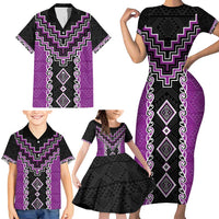 Purple Niho Taniwha Mix Poutama Family Matching Short Sleeve Bodycon Dress and Hawaiian Shirt Unique Taniko Aotearoa LT01 - Polynesian Pride