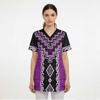 Purple Niho Taniwha Mix Poutama Scrub Top Unique Taniko Aotearoa - Polynesian Pride