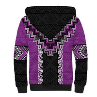 Purple Niho Taniwha Mix Poutama Sherpa Hoodie Unique Taniko Aotearoa