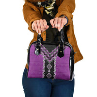 Purple Niho Taniwha Mix Poutama Shoulder Handbag Unique Taniko Aotearoa