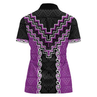 Purple Niho Taniwha Mix Poutama Women Polo Shirt Unique Taniko Aotearoa