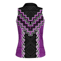 Purple Niho Taniwha Mix Poutama Women Sleeveless Polo Shirt Unique Taniko Aotearoa LT01 - Polynesian Pride
