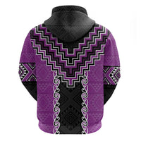 Purple Niho Taniwha Mix Poutama Zip Hoodie Unique Taniko Aotearoa
