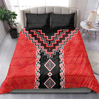 Red Niho Taniwha Mix Poutama Bedding Set Unique Taniko Aotearoa