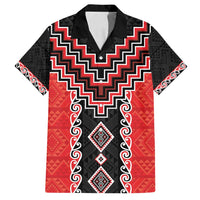 Red Niho Taniwha Mix Poutama Family Matching Off Shoulder Short Dress and Hawaiian Shirt Unique Taniko Aotearoa