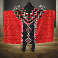 Red Niho Taniwha Mix Poutama Hooded Blanket Unique Taniko Aotearoa