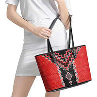 Red Niho Taniwha Mix Poutama Leather Tote Bag Unique Taniko Aotearoa LT01 - Polynesian Pride