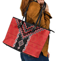 Red Niho Taniwha Mix Poutama Leather Tote Bag Unique Taniko Aotearoa LT01 - Polynesian Pride