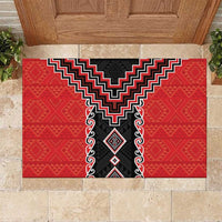 Red Niho Taniwha Mix Poutama Rubber Doormat Unique Taniko Aotearoa LT01 Red - Polynesian Pride