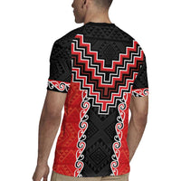 Red Niho Taniwha Mix Poutama Rugby Jersey Unique Taniko Aotearoa