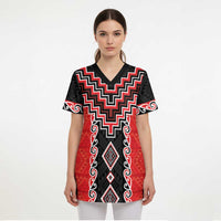 Red Niho Taniwha Mix Poutama Scrub Top Unique Taniko Aotearoa - Polynesian Pride