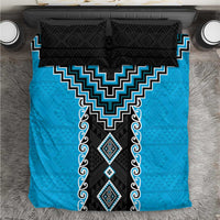 Sky Blue Niho Taniwha Mix Poutama Bedding Set Unique Taniko Aotearoa