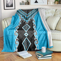 Sky Blue Niho Taniwha Mix Poutama Blanket Unique Taniko Aotearoa