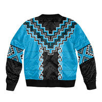 Sky Blue Niho Taniwha Mix Poutama Bomber Jacket Unique Taniko Aotearoa