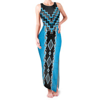 Sky Blue Niho Taniwha Mix Poutama Family Matching Tank Maxi Dress and Hawaiian Shirt Unique Taniko Aotearoa