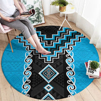 Sky Blue Niho Taniwha Mix Poutama Round Carpet Unique Taniko Aotearoa